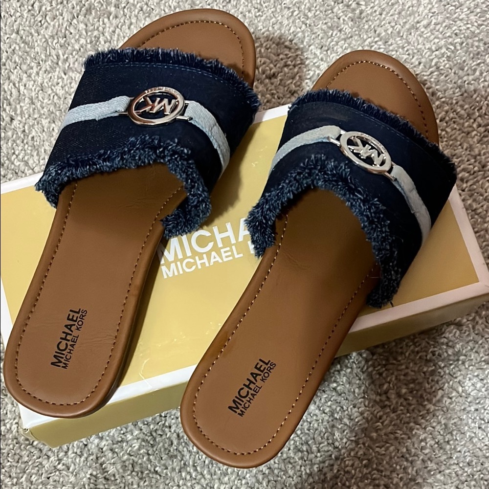 Michael Kors Blue Sandals with Textured Straps